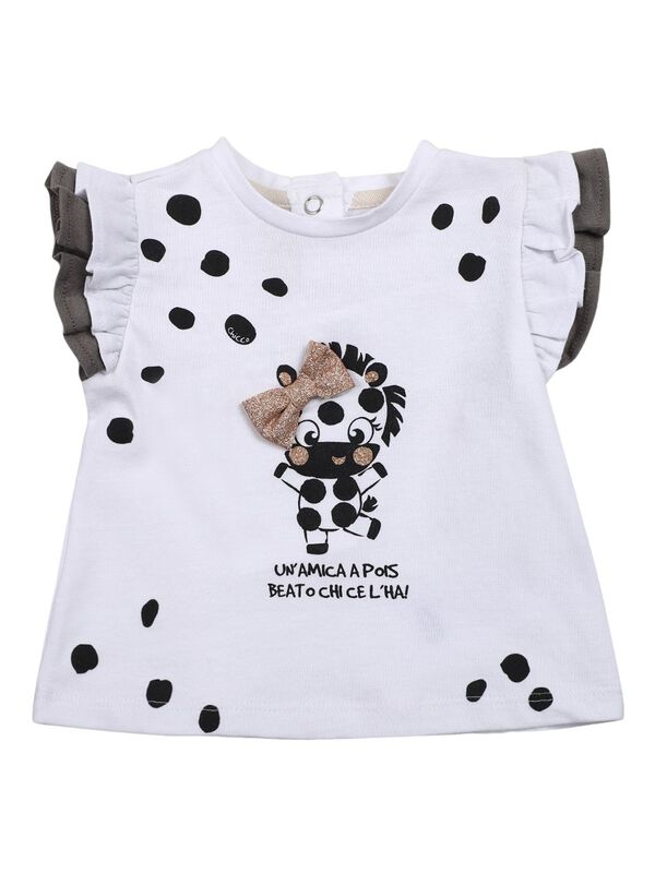Girls White Printed Short Sleeve Knitted T- Shirt image number 0